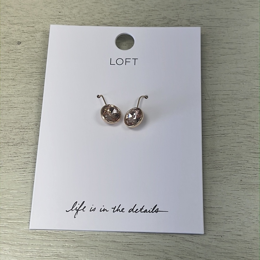 NWT - Loft Sparkle Pull Through Earrings, Gold / Peach - Picture 2 of 8